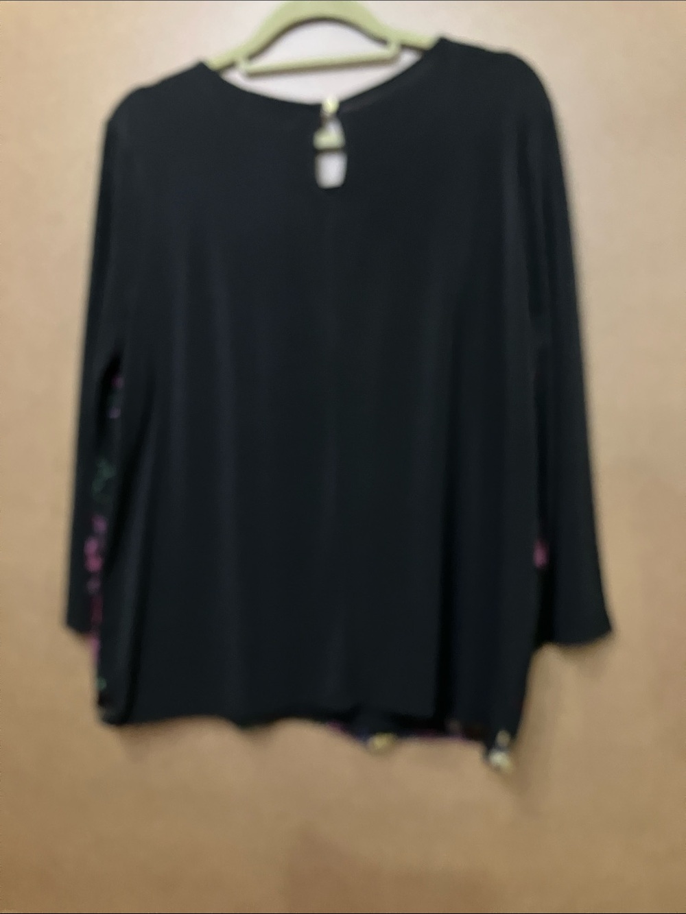 Liz Claiborne Black Floral Embroidered Overlay Long Sleeve Top - Picture 7 of 9